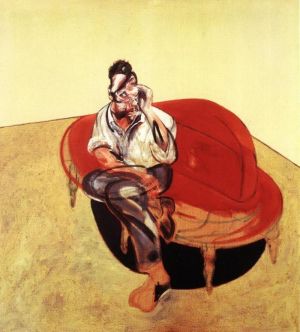 Retrato de Lucien Freud sobre um sofá laranja, óleo sobre tela, 1965